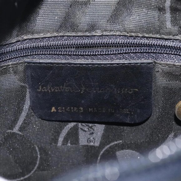 Salvatore Ferragamo Vala Shoulder Bag Leather Navy Gold Auth - Picture 11 of 16